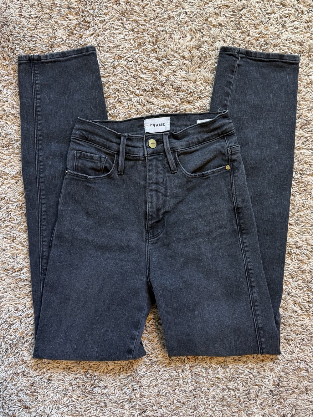 Frame Denim High-Rise Le Sylvie Slender Straight Jeans in Charcoal Black